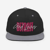 God Loves Detroit Snapback Hat - Pink Text
